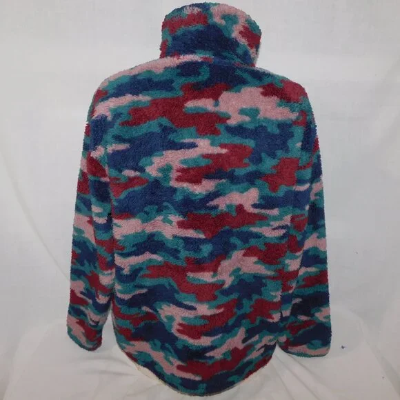 Eddie Bauer Womens L High pile Teddy Fleece Multicolor Camo 1/4 Zip Pullover - Picture 7 of 9